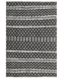 Beliani Hand-Loomed Leather And Cotton Chevron Rug 140 X 200 Cm - Black Beige - thumbnail 1