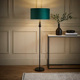 Valuelights Marissa Black Stacked Ball Floor Lamp With Forest Green Velvet With Gold Inner Lamp Shade And Bulb - thumbnail 5