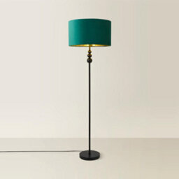 Valuelights Marissa Black Stacked Ball Floor Lamp With Forest Green Velvet With Gold Inner Lamp Shade And Bulb - thumbnail 6