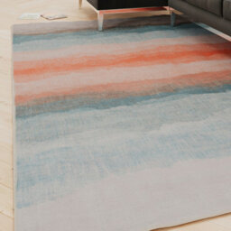 Loomed Striped Abstract Cotton Chenille Rug Blue Beige Terracotta Machine Washable 240Cm X 330Cm