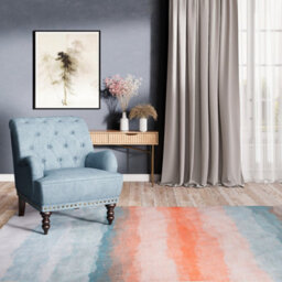 Loomed Striped Abstract Cotton Chenille Rug Blue Beige Terracotta Machine Washable 240Cm X 330Cm - thumbnail 3