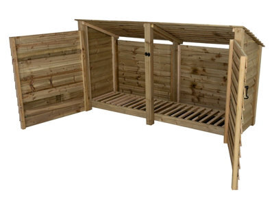 Arbor Garden Solutions Wooden Log Store (Roof Sloping Back) With Door W-227Cm, H-126Cm, D-88Cm - Natural (Light Green) Finish - image 1