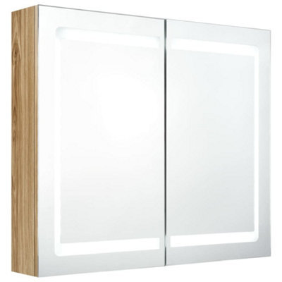 Berkfield Stylish Led Bathroom Mirror Cabinet Oak 80X12X68 Cm - image 1