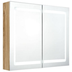 Berkfield Stylish Led Bathroom Mirror Cabinet Oak 80X12X68 Cm - thumbnail 1