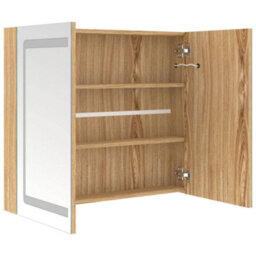 Berkfield Stylish Led Bathroom Mirror Cabinet Oak 80X12X68 Cm - thumbnail 5