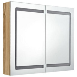 Berkfield Stylish Led Bathroom Mirror Cabinet Oak 80X12X68 Cm - thumbnail 3