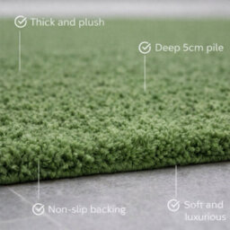 Uetian Green Shaggy Rug Small Soft Touch 5Cm Deep Pile Bedside Area Rug (60X110 Cm) - thumbnail 2