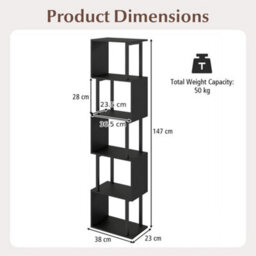 5 Tier Modern Bookshelf Tall S Shaped Geometric Bookcase - thumbnail 2