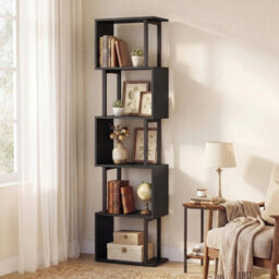 5 Tier Modern Bookshelf Tall S Shaped Geometric Bookcase - thumbnail 1