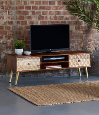 Lexus Mango Wood 2 Drawer & Middle Shelves Large Plasma Tv Media Unit - image 1