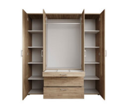 Arte Charming Vesala 4 Hinged Door Wardrobe With Mirror 1800mm X 1950mm X 560mm - Oak Mauvella Finish - thumbnail 5