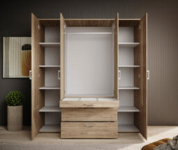Arte Charming Vesala 4 Hinged Door Wardrobe With Mirror 1800mm X 1950mm X 560mm - Oak Mauvella Finish - thumbnail 4