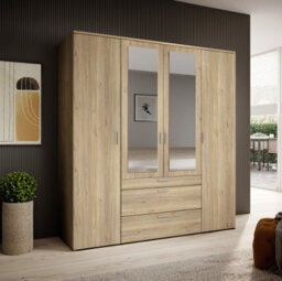 Arte Charming Vesala 4 Hinged Door Wardrobe With Mirror 1800mm X 1950mm X 560mm - Oak Mauvella Finish - thumbnail 3