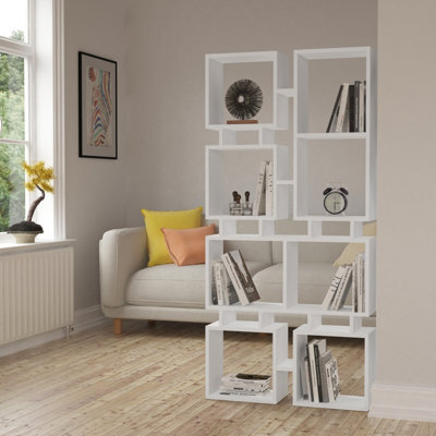 Decortie Rail Modern Tall Bookcase Display Unit Anthracite Grey Freestanding Asymmetric Storage White Height 167Cm - image 1