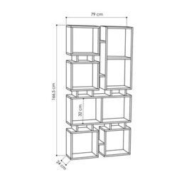Decortie Rail Modern Tall Bookcase Display Unit Anthracite Grey Freestanding Asymmetric Storage White Height 167Cm - thumbnail 3