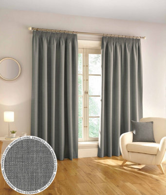 Enhanced Living 100% Blackout Thermal Grey Linen Look Tape Top Curtains   Pair 66 X 90 Inch (168X229Cm) - image 1