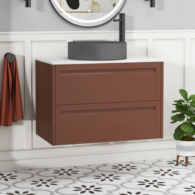Royal Bathrooms Royal Bathroom Elmore 800mm Terracotta Clay Wall Mounted Countertop Bathroom Vanity Unit 2 Drawer With Art Round Basin - image 1