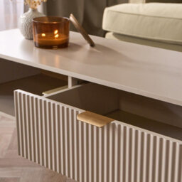 Ohs Ribbed Coffee Table With Drawer Engineered Wood Shelf Storage Home Decor, Natural - thumbnail 2