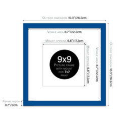 "9X9"" Blue Picture Frame - 9X9"" Square Frame With 7X7"" Mount For 9X9""/7X7"" Pictures Art Deco Style Room Decor, 1 Pack" - thumbnail 2