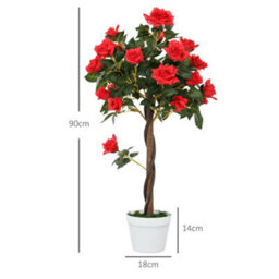 Outsunny Set Of 2 90Cm Artificial Rose Tree, Fake Decorative Plant, Red - thumbnail 3