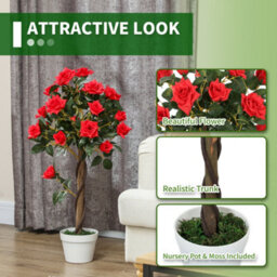 Outsunny Set Of 2 90Cm Artificial Rose Tree, Fake Decorative Plant, Red - thumbnail 5