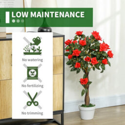 Outsunny Set Of 2 90Cm Artificial Rose Tree, Fake Decorative Plant, Red - thumbnail 6