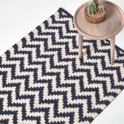 Homescapes Casablanca Handwoven Zig Zag Pattern Dark Blue And White 100% Cotton Kilim Rug, 90 X 150 Cm - thumbnail 1