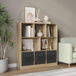 Urbn-Living Urbnliving Asymmetrical 8 Cube Oak Bookcase Freestanding Storage Unit With 3 Metal Doors - Black - thumbnail 2