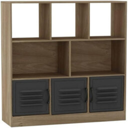 Urbn-Living Urbnliving Asymmetrical 8 Cube Oak Bookcase Freestanding Storage Unit With 3 Metal Doors - Black - thumbnail 1