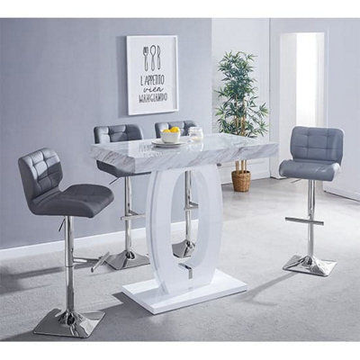 Furniture in Fashion Halo Magnesia Marble Effect Bar Table With 4 Candid Grey Stools - image 1