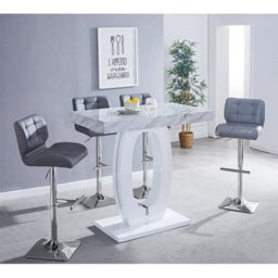 Furniture in Fashion Halo Magnesia Marble Effect Bar Table 4 Candid Grey Stools