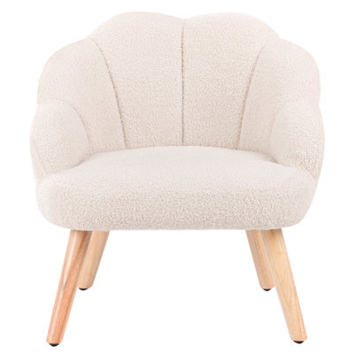 Wyld And Coco Lumikids Bouclé Armchair For Kids Light Beige With Rubberwood Legs, Compact W50 X D53 X H55Cm - image 1