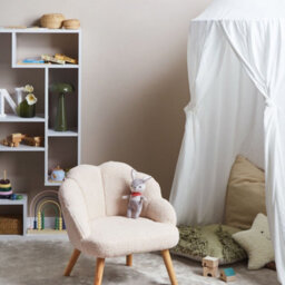 Wyld And Coco Lumikids Bouclé Armchair For Kids Light Beige With Rubberwood Legs, Compact W50 X D53 X H55Cm - thumbnail 2