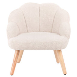 Wyld And Coco Lumikids Bouclé Armchair For Kids Light Beige With Rubberwood Legs, Compact W50 X D53 X H55Cm - thumbnail 1