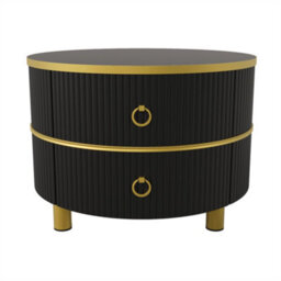 Abrihome 2-In-1 Round Mdf Coffee Table With 1 High-Gloss Table Top And 1 Side Table With Brown Tempered Glass Tabletop, Set With 2 Drawers - thumbnail 2