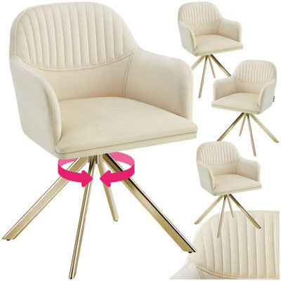 Tectake Set Of 4 Lounge Armchair Living Room Accent Chair 360 Swivel Slim Steel Legs Velvet Fabric - Cream/gold - image 1