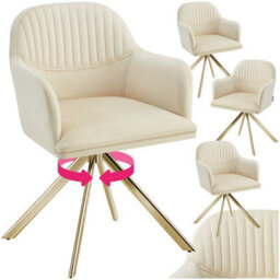 Tectake Set Of 4 Lounge Armchair Living Room Accent Chair 360 Swivel Slim Steel Legs Velvet Fabric   - Cream/gold