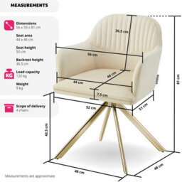 Tectake Set Of 4 Lounge Armchair Living Room Accent Chair 360 Swivel Slim Steel Legs Velvet Fabric   - Cream/gold - thumbnail 6