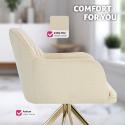 Tectake Set Of 4 Lounge Armchair Living Room Accent Chair 360 Swivel Slim Steel Legs Velvet Fabric   - Cream/gold - thumbnail 7
