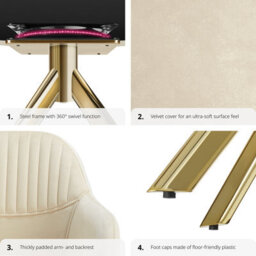 Tectake Set Of 4 Lounge Armchair Living Room Accent Chair 360 Swivel Slim Steel Legs Velvet Fabric   - Cream/gold - thumbnail 4