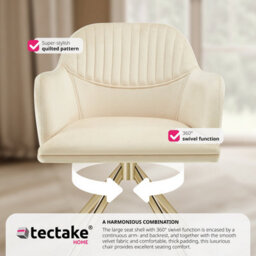 Tectake Set Of 4 Lounge Armchair Living Room Accent Chair 360 Swivel Slim Steel Legs Velvet Fabric   - Cream/gold - thumbnail 5