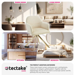 Tectake Set Of 4 Lounge Armchair Living Room Accent Chair 360 Swivel Slim Steel Legs Velvet Fabric   - Cream/gold - thumbnail 8