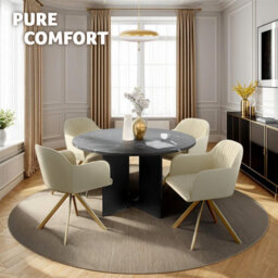 Tectake Set Of 4 Lounge Armchair Living Room Accent Chair 360 Swivel Slim Steel Legs Velvet Fabric   - Cream/gold - thumbnail 9