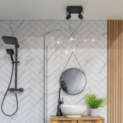 Valuelights Benton Black 4 Way Square Ip44 Bathroom Ceiling Spotlight And Warm Bulbs - image 1