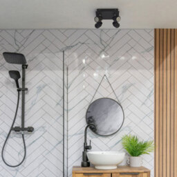 Valuelights Benton Black 4 Way Square Ip44 Bathroom Ceiling Spotlight And Warm Bulbs