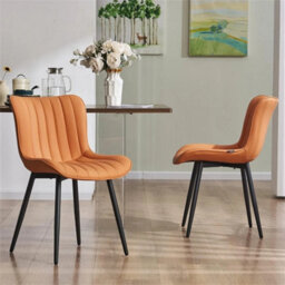Orange  Dining Chairs Set Of 2 Leather With Sturdy Metal Legs For Home, Office, And Cafe - thumbnail 6