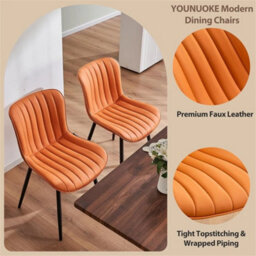 Orange  Dining Chairs Set Of 2 Leather With Sturdy Metal Legs For Home, Office, And Cafe - thumbnail 5