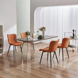 Orange  Dining Chairs Set Of 2 Leather With Sturdy Metal Legs For Home, Office, And Cafe - thumbnail 4