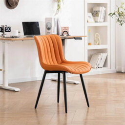 Orange  Dining Chairs Set Of 2 Leather With Sturdy Metal Legs For Home, Office, And Cafe - thumbnail 3