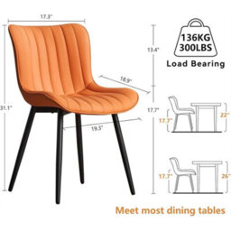 Orange  Dining Chairs Set Of 2 Leather With Sturdy Metal Legs For Home, Office, And Cafe - thumbnail 2